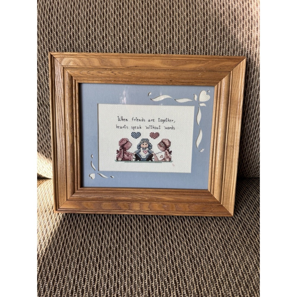 Framed Cross Stitch When Friends Are Together Hearts Speak Wall Art CountryDecor